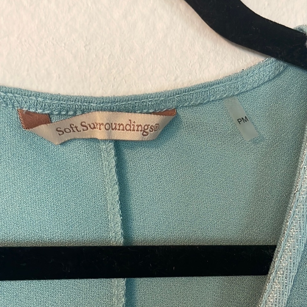 Soft Surroundings Blue Metallic Sofia Swing Long Sleeve Tunic Top Size PM - Picture 3 of 5